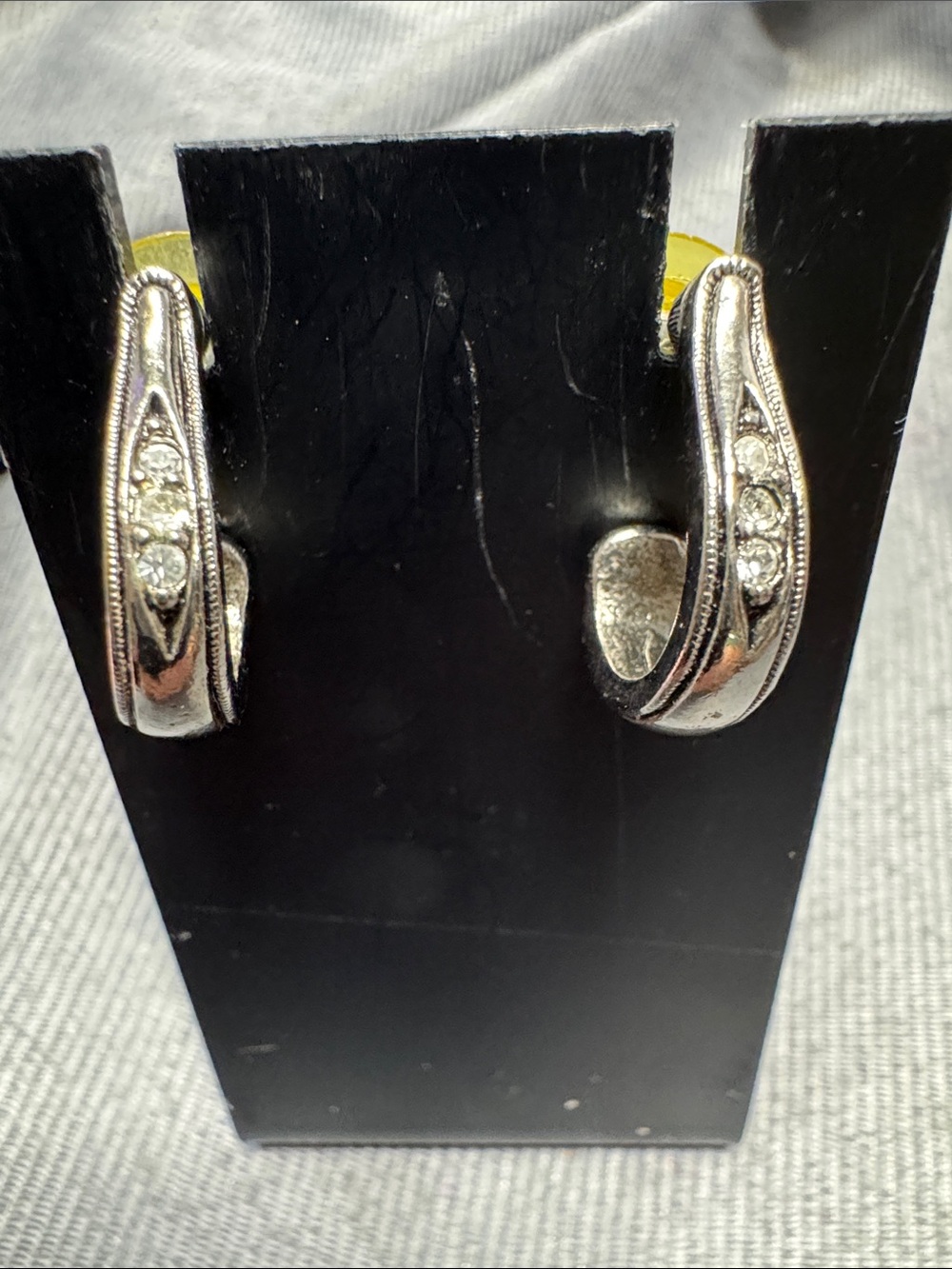 Source Unknown Silver-Tone Huggie Earrings with Clear Stones